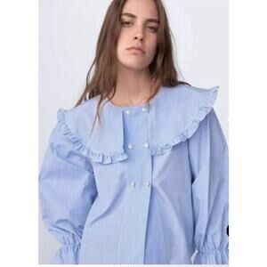 Zara Peter Pan Collar Blue White Checked Rhinestone Buttons Size Small EUC